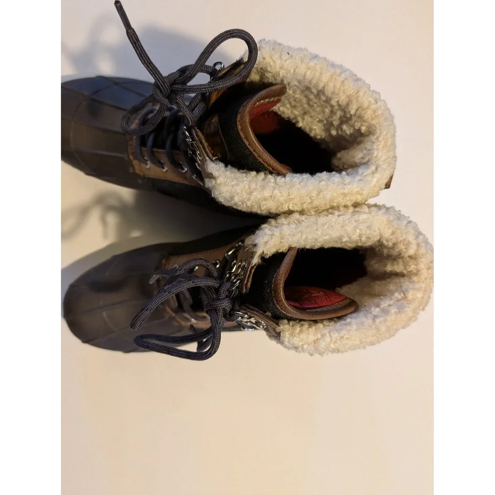 Tommy Hilfiger TWRIAN2 Duck Boots Faux Fur Trim Winter Snow Brown Grey Size 8M